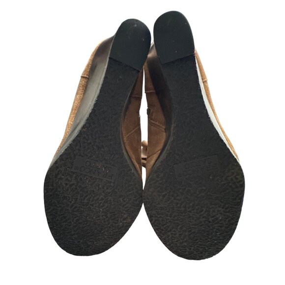 Franco Sarto Brown Wedge Lace Up Ankle Boots Westerly Suede Tassels Size 7 - Picture 4 of 7